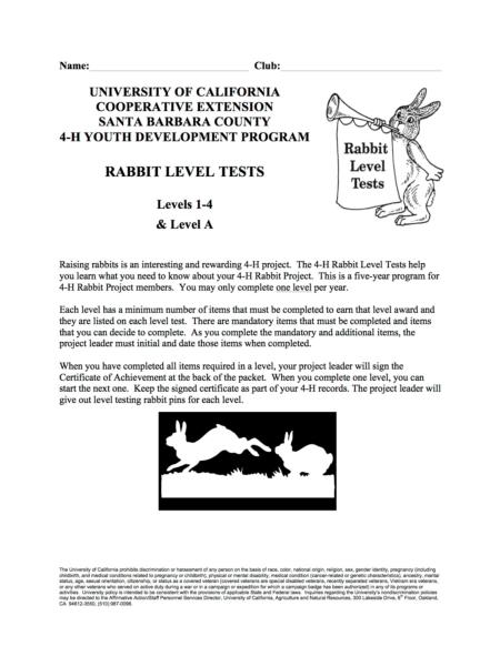 Rabbit Level Testing 1 2 3 4 A-1